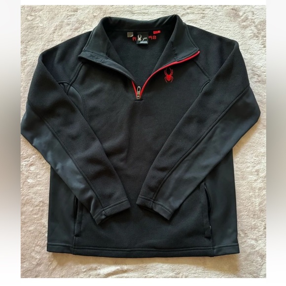 SPYDER Mens Pullover Black Red‎ Long Sleeve 1/4 Zip Spyder Embroidered Sz Large - Picture 1 of 8